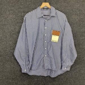 SUMWON Blue White Striped Oversized Button Down Shirt XS Graphic Patch Long Slv